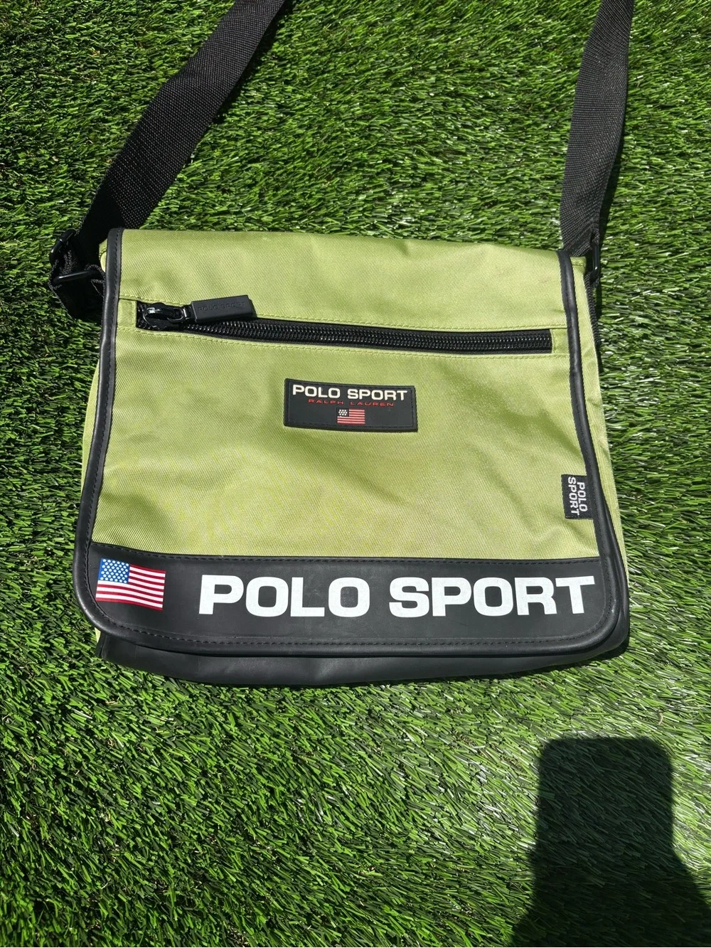 Vintage Polo Sport by Ralph Lauren Lime Green and Black Messenger Bag